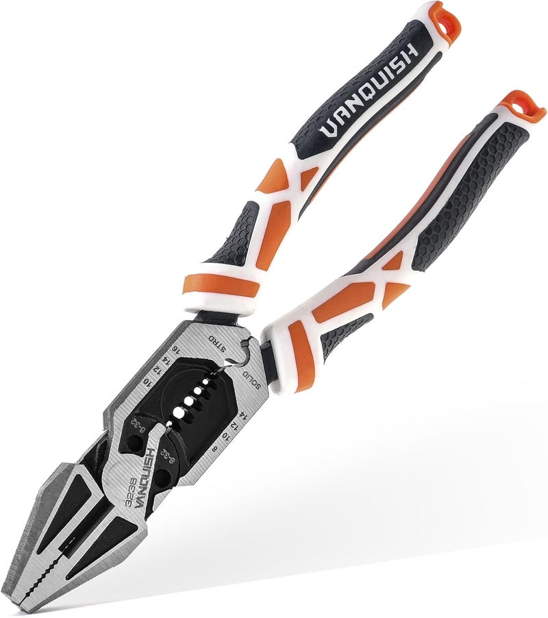 Vanquish 8-in-1 Linesman Pliers, 8’’ Multipurpose Combination Pliers Wire Cutter/Crimper/Stripper, CRV Steel Hand Tool, Heavy Duty Side-Cutting Pliers for Crimping, Stripping, Shearing, Screwing, 3238 - Image 1
